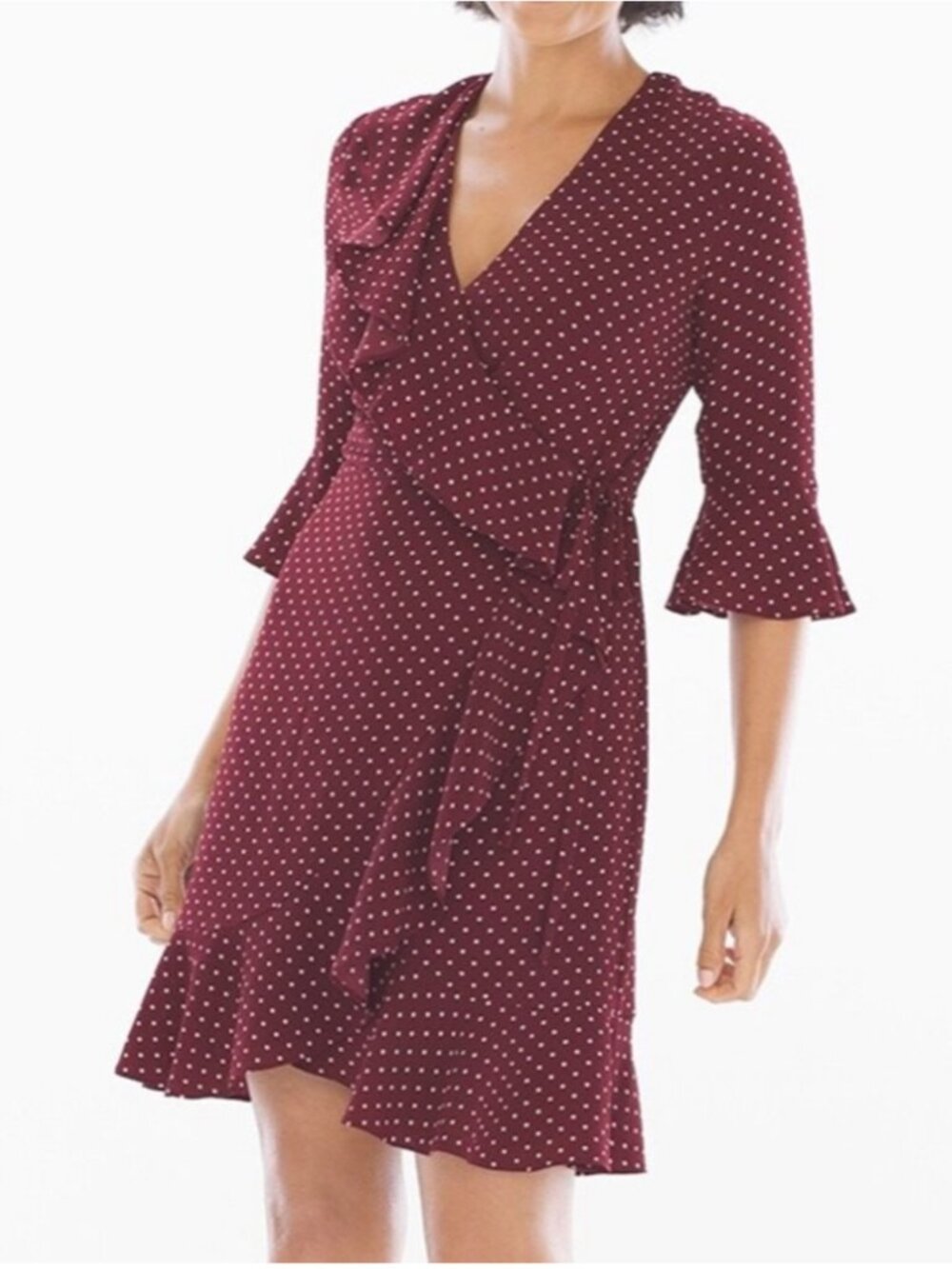 ADRIANNA PAPELL | NEW | Ruffle Wrap Short Dress w/Polka Dots | Size 4